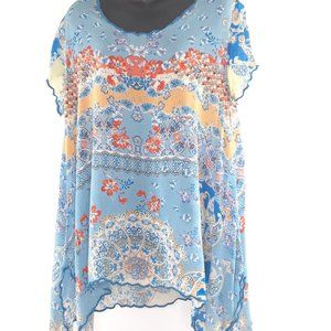 Love Kyla Medium Short Sleeve Blue & Yellow Summer Sheer lightweight Top